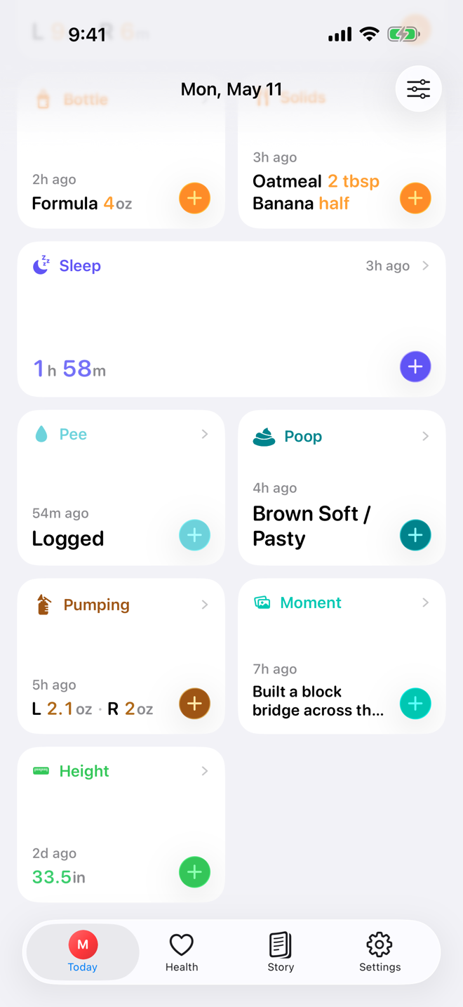 Today routine screen showing expanded and compact daily care cards.